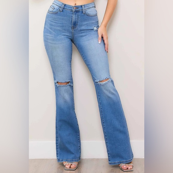 🆕Vibrant M.I.U Ripped Flare Jeans High Waist Stretch Denim Size 9 (w28) - Picture 2 of 7